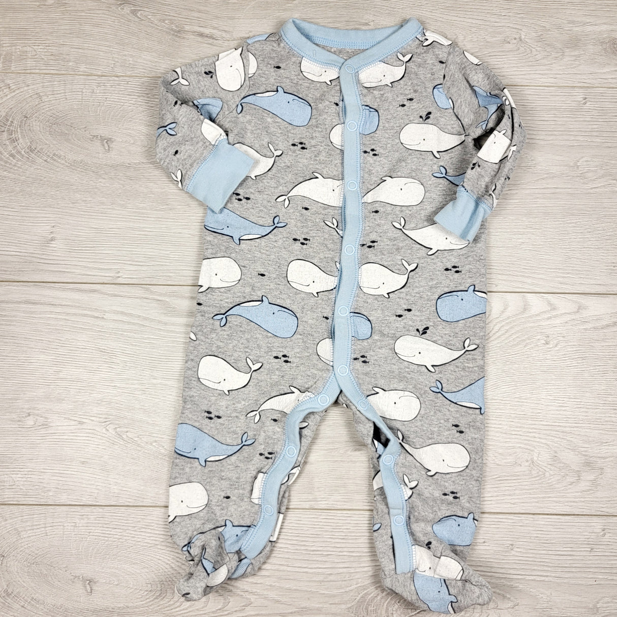 Carters grey cotton sleeper with whales. Size 6 months