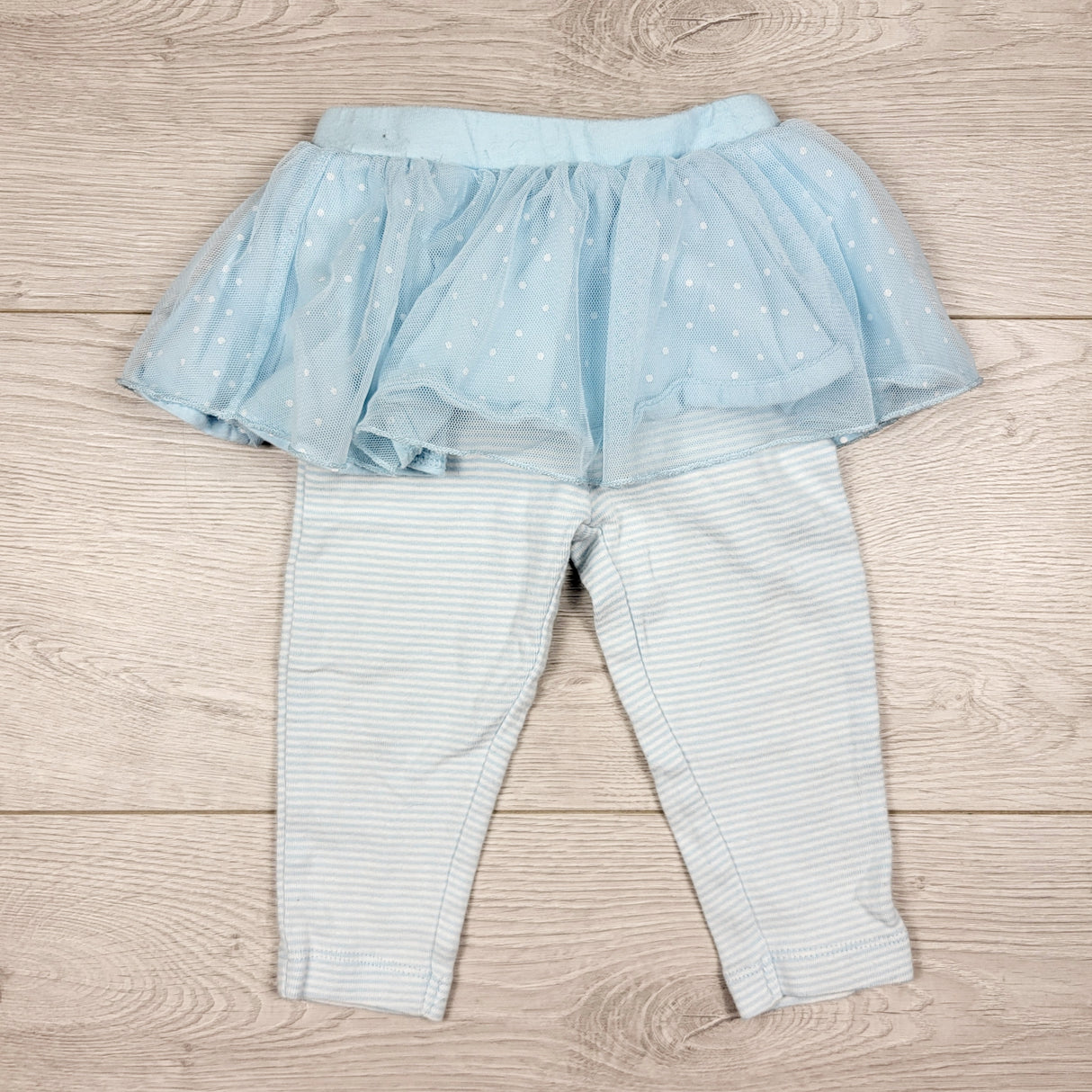 Carters blue striped leggings with tulle skirting. Size 9 months