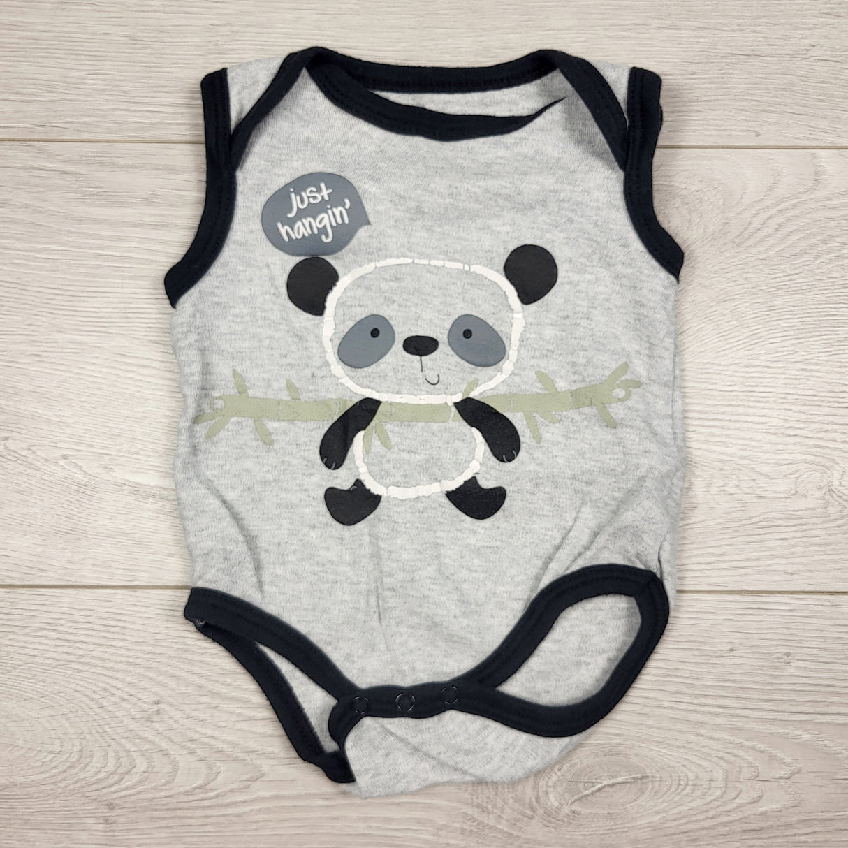 Monkey Bars grey tank style bodysuit with panda. 3-6 months