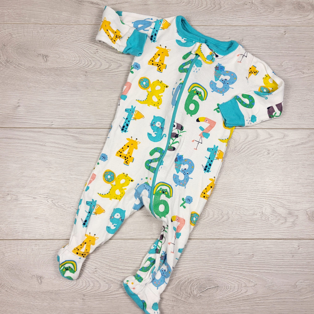 PJ Place zippered cotton sleeper with numbers. Size 0-3 months