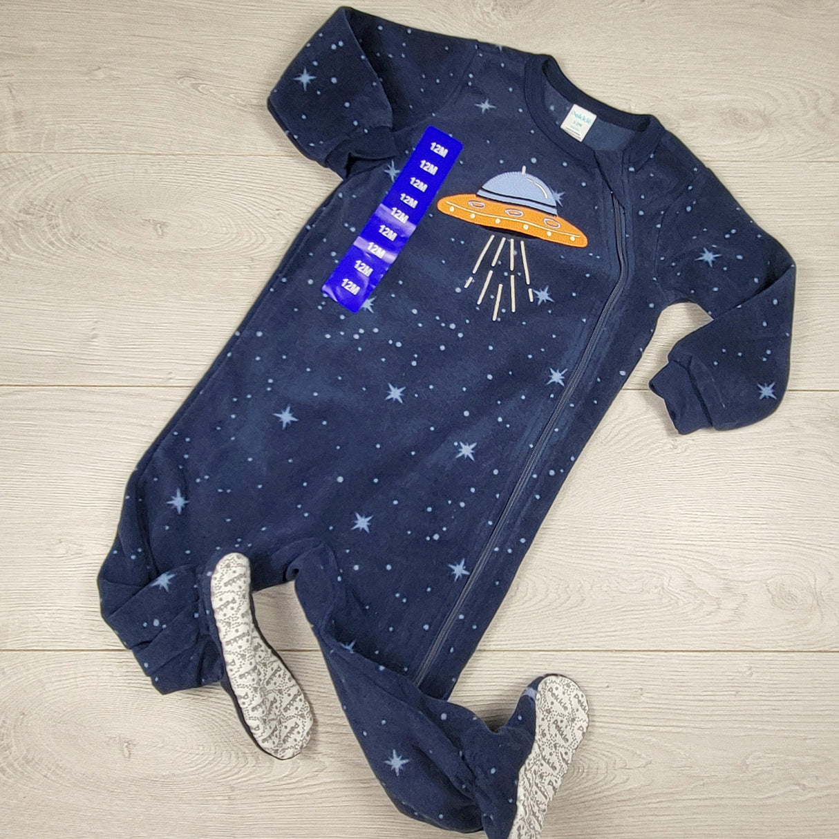 NEW - Pekkle navy zippered fleece sleeper with UFO. Size 12 months