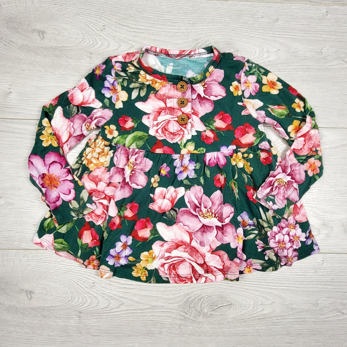 Posh Peanut floral print bamboo peplum top. Size 2T