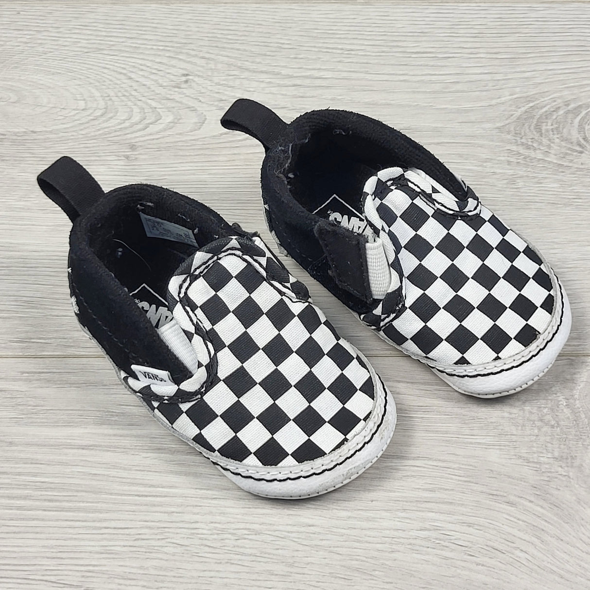 Vans checkerboard soft soled slip-on V crib shoes. Size 3 (infant)
