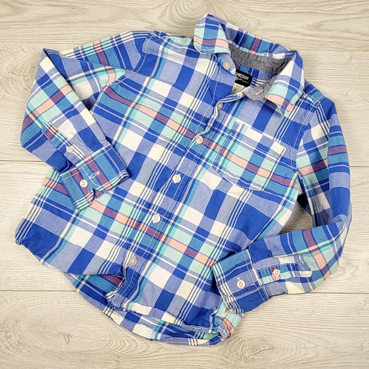 Oshkosh plaid button down shirt. Size 7