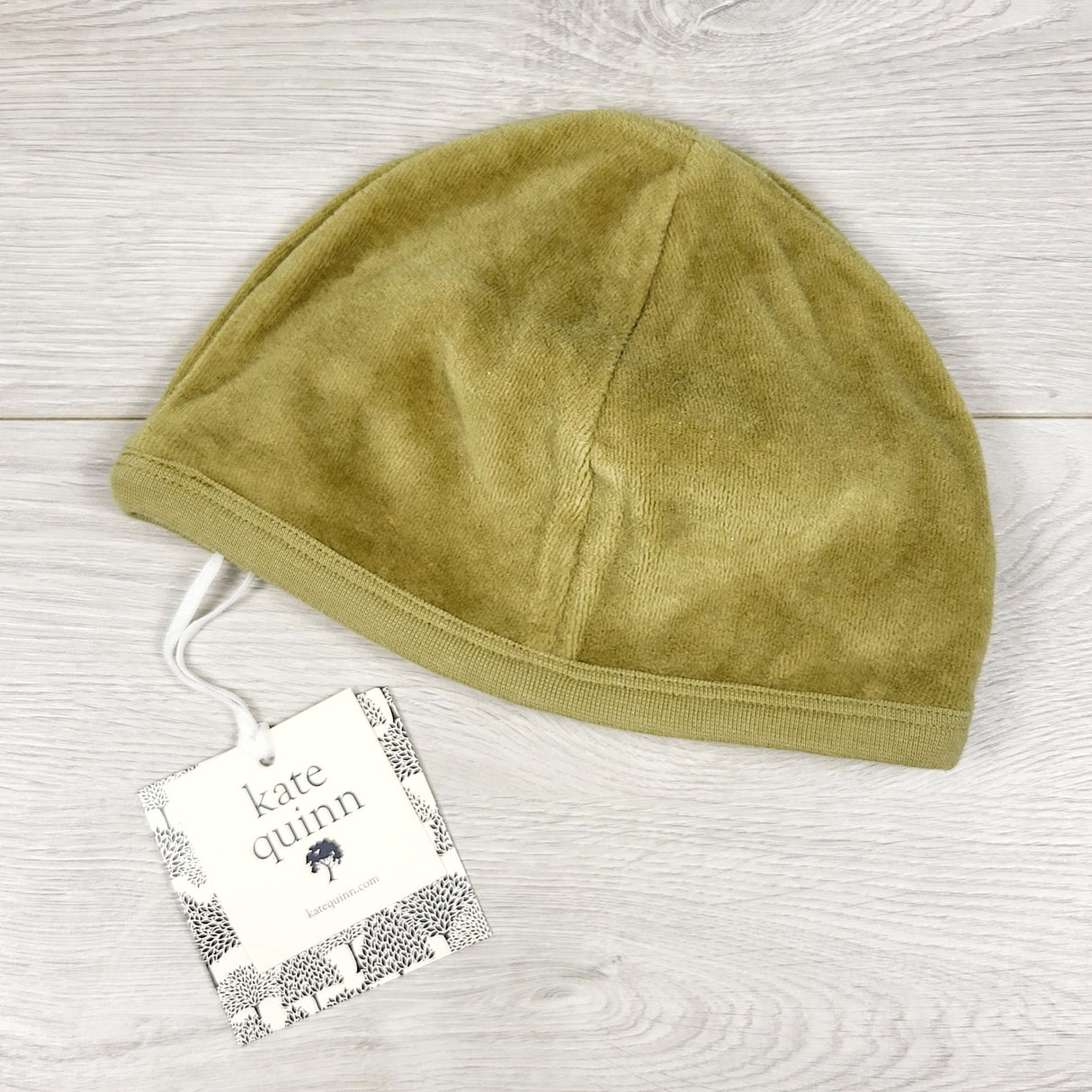 NEW - Kate Quinn green velour organic cotton hat. Size 3-6 months