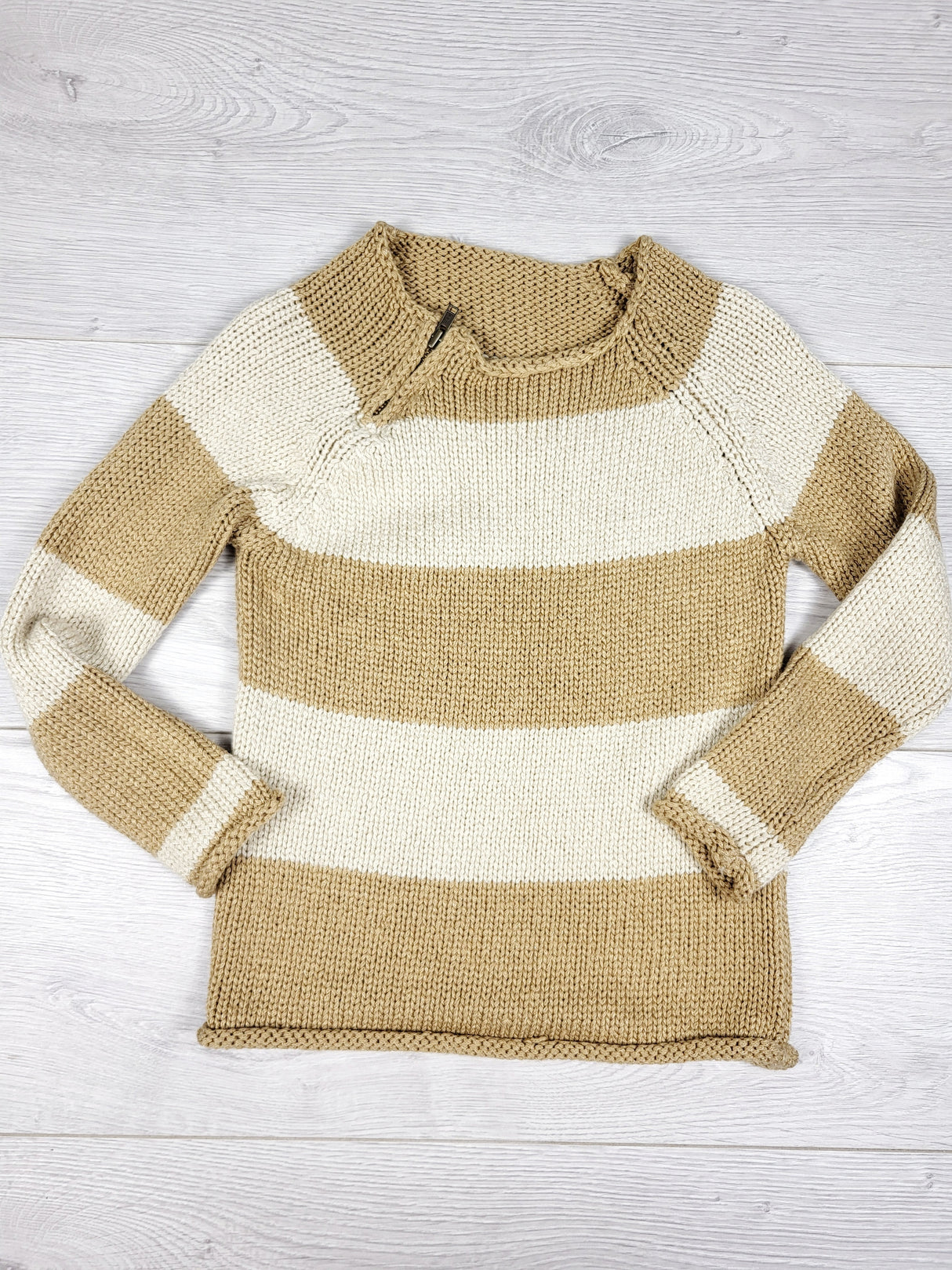 Joe tan and beige striped sweater with sparkles. Sizes like a 3T