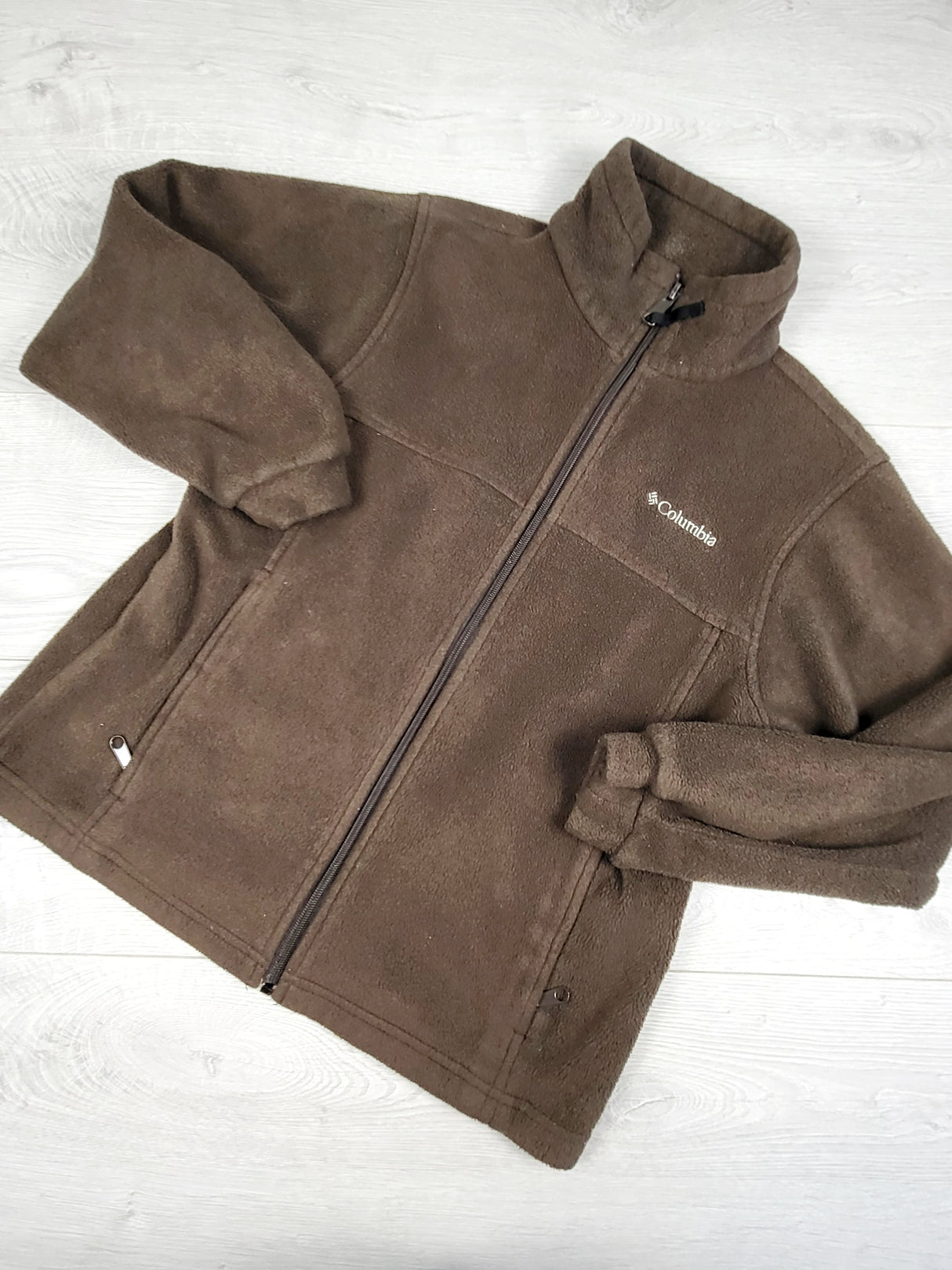 Columbia brown zip up fleece jacket. Size 10/12
