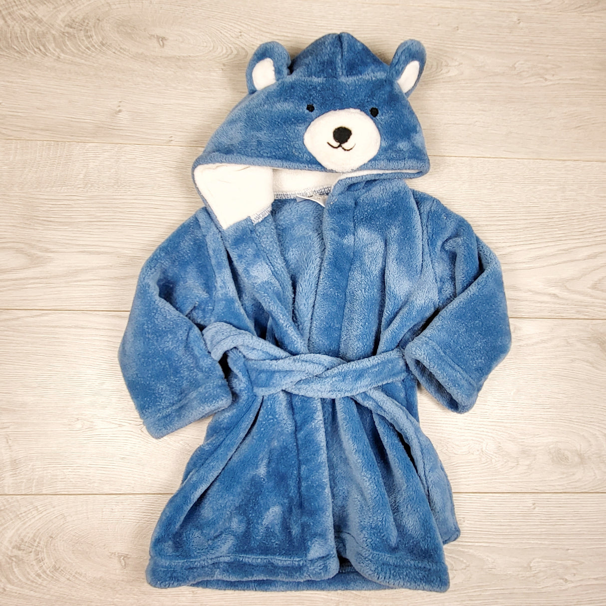 Lollypop Kids blue plush hooded robe / towel. Size 0-9 months