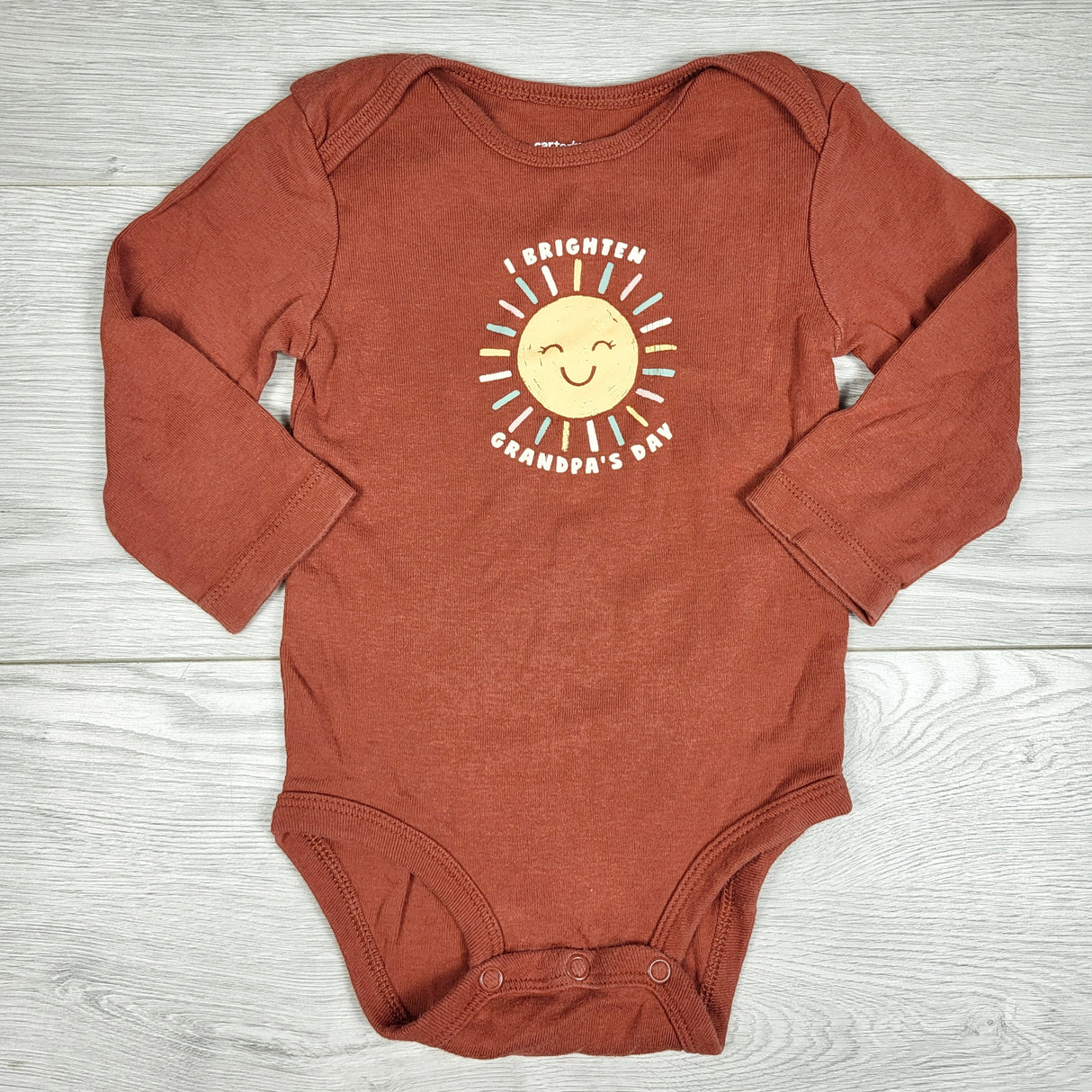 Carters rust coloured "I Brighten Grandpa's Day" bodysuit. Size 12 months