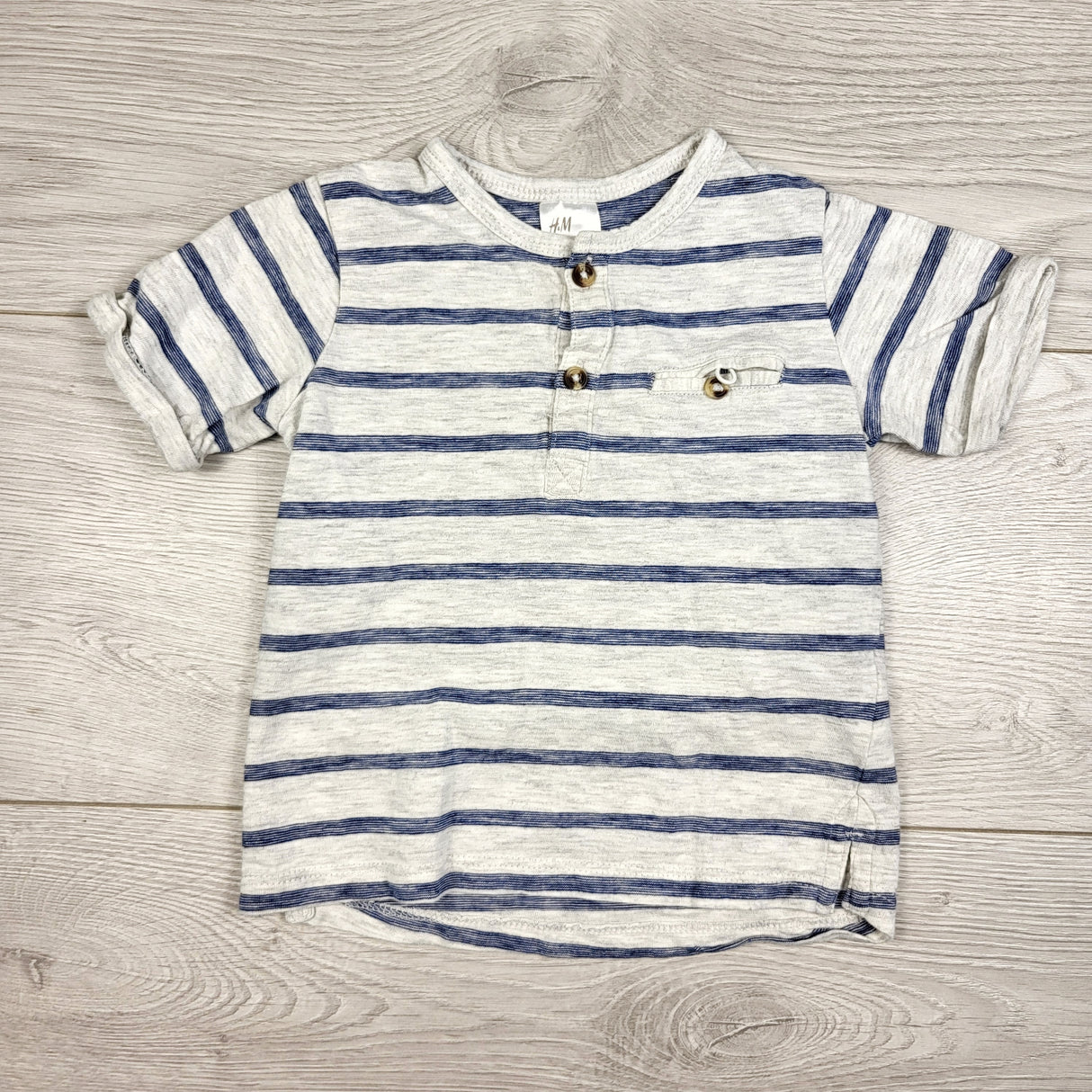 H and M grey and blue striped t-shirt. Size 4-6 months