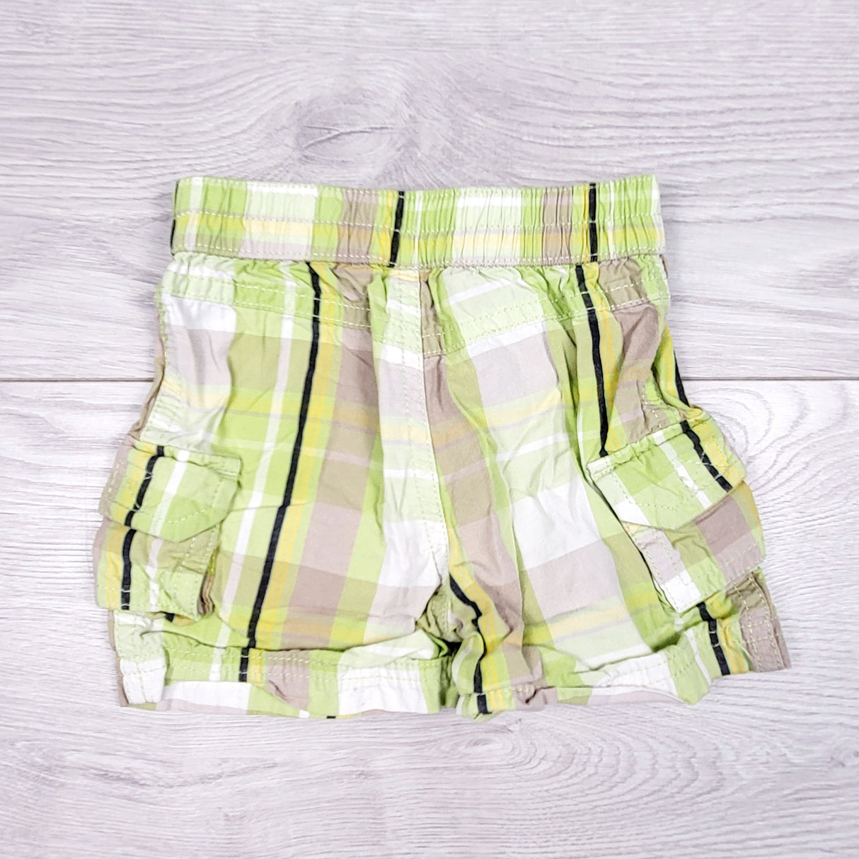 George tan and lime green plaid shorts. Size 3 months