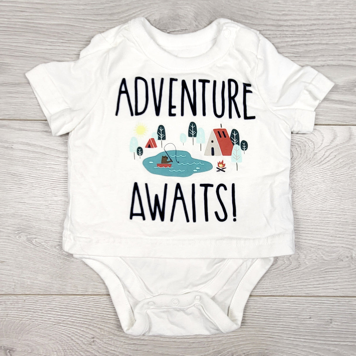 Gap white shirted "Adventure Awaits" bodysuit. Size 0-3 months