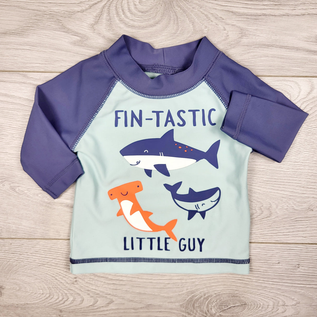 Carters two-tone blue "Fin-tastic" rash guard. Newborn size