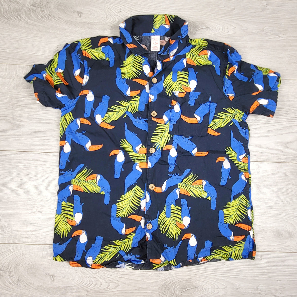Joe navy button down shirt with birds. Size 7/8