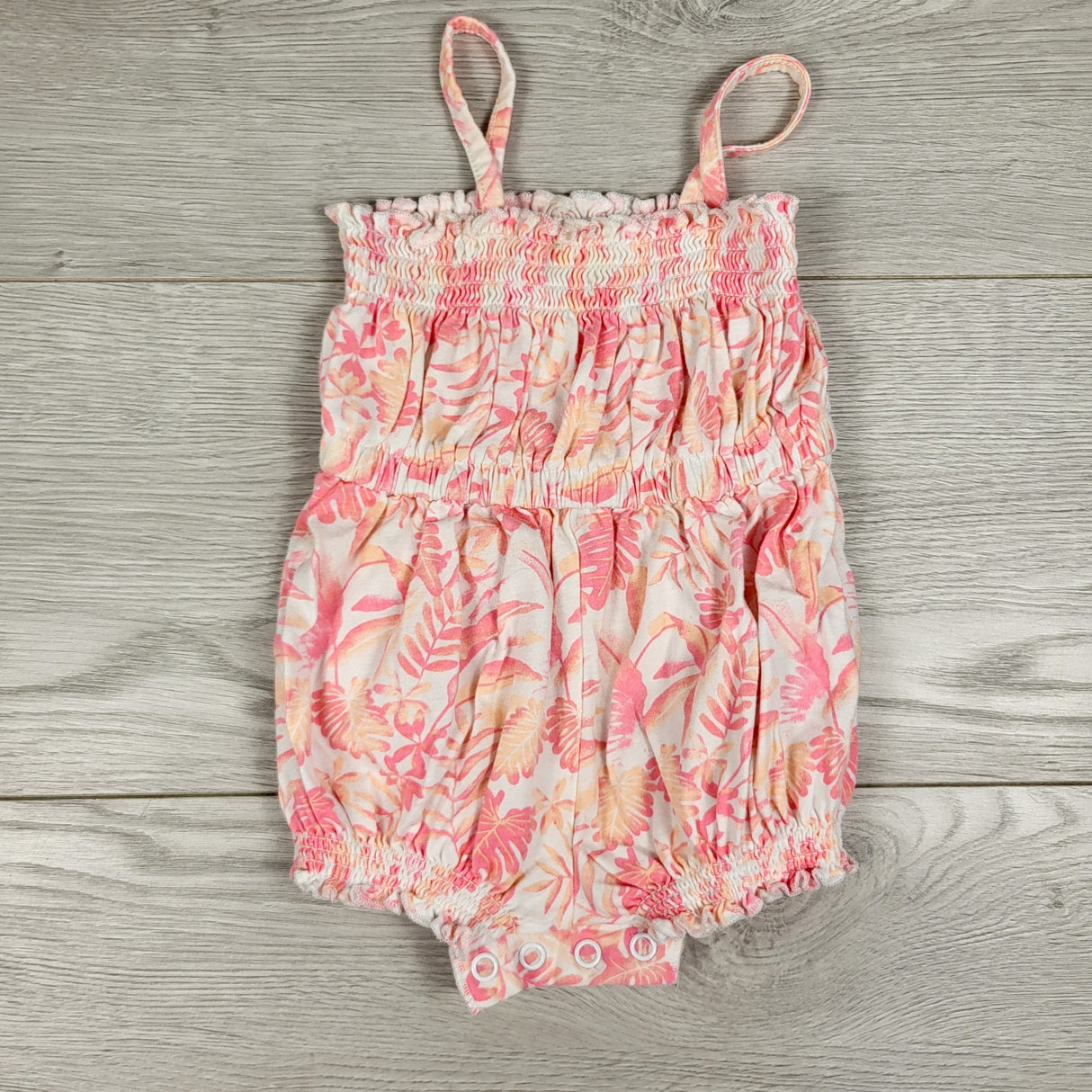 Joe white and pink patterned tank romper. Size 3-6 months