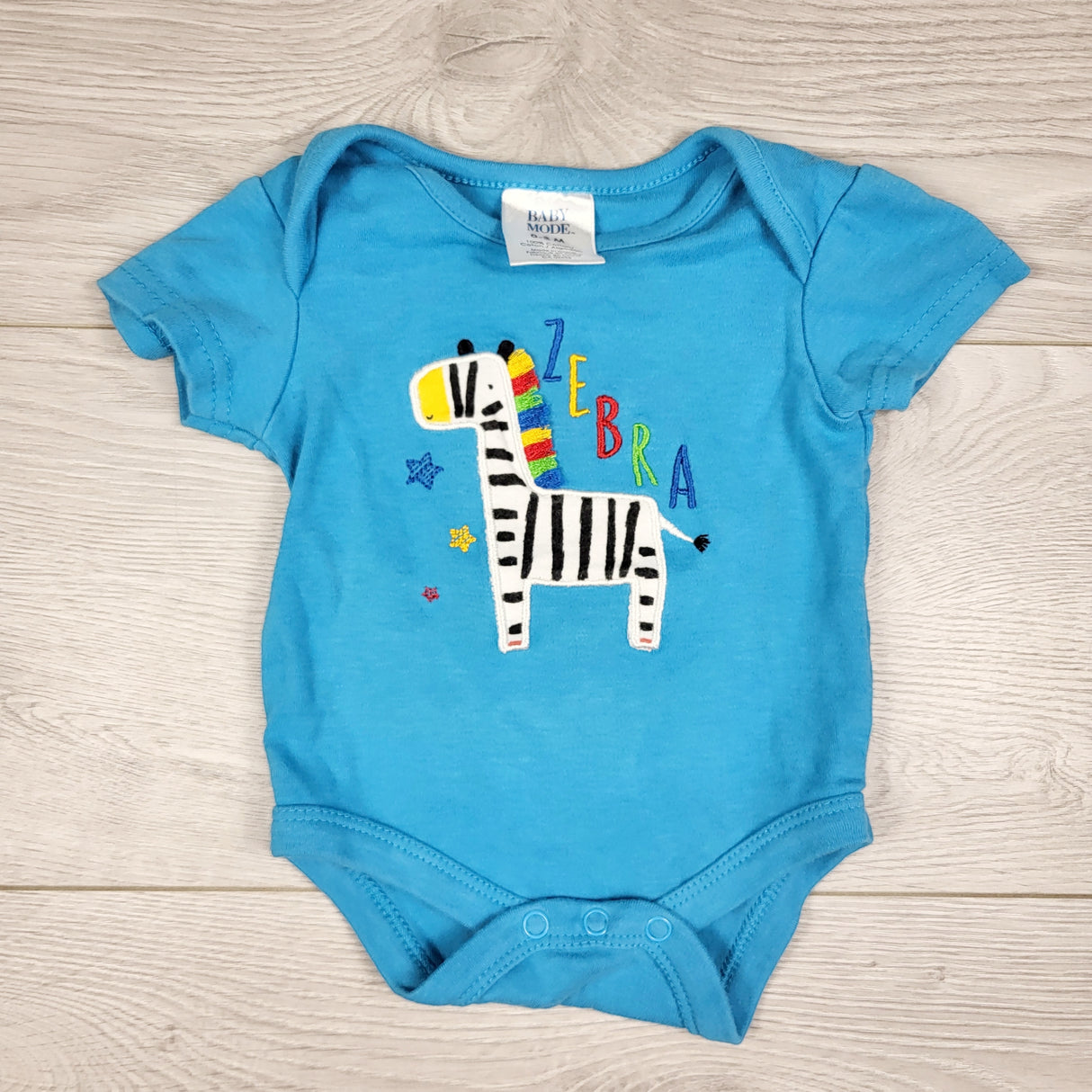 Baby Mode blue zebra bodysuit. Size 0-3 months