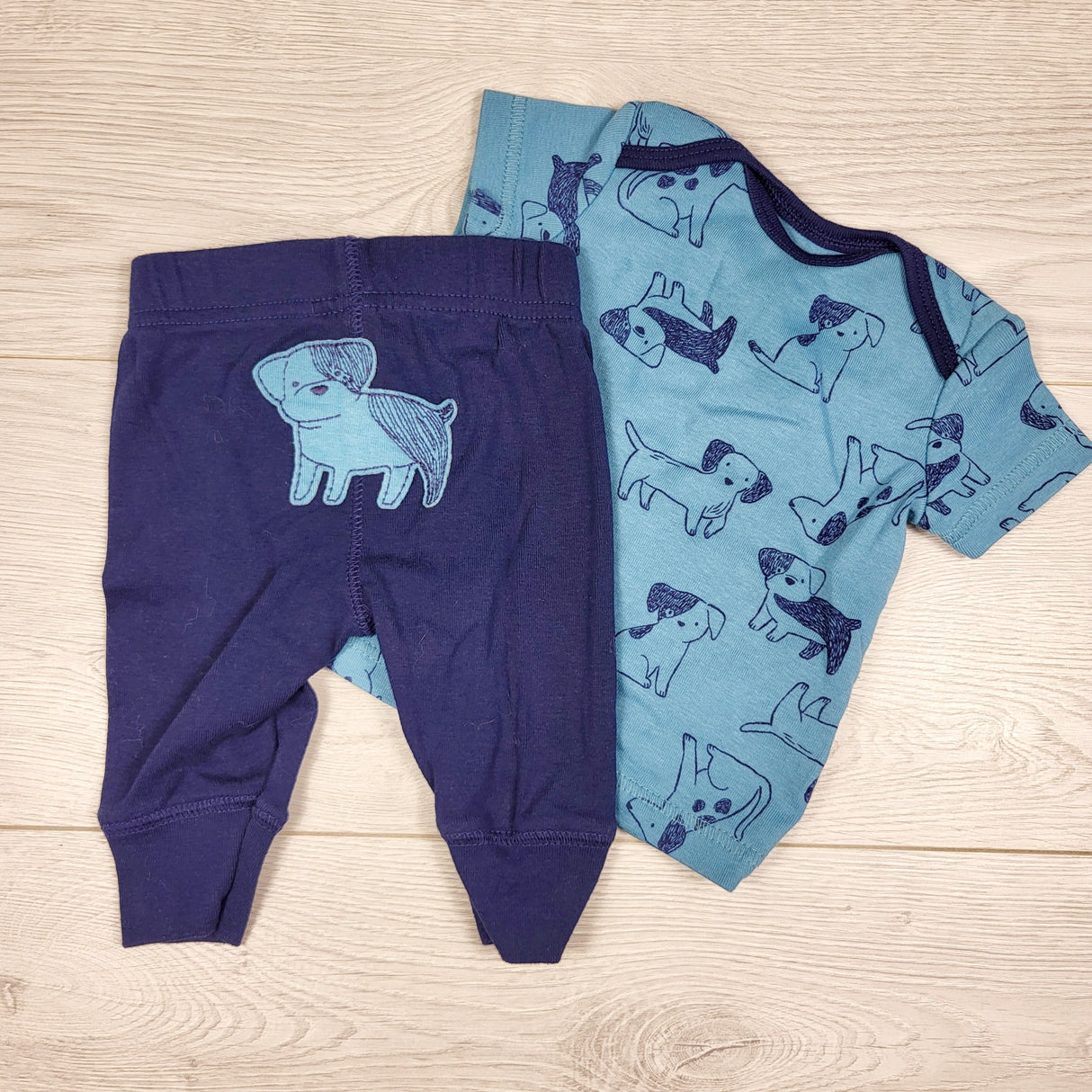 Child of Mine blue and navy 2pc set with dogs. Size 0-3 months