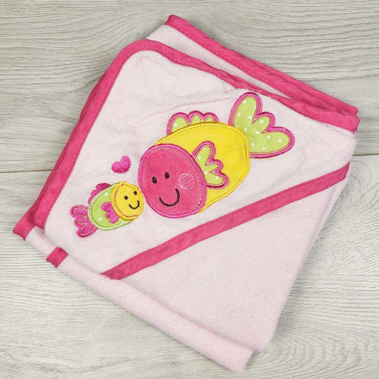 Pink hooded towel with fish