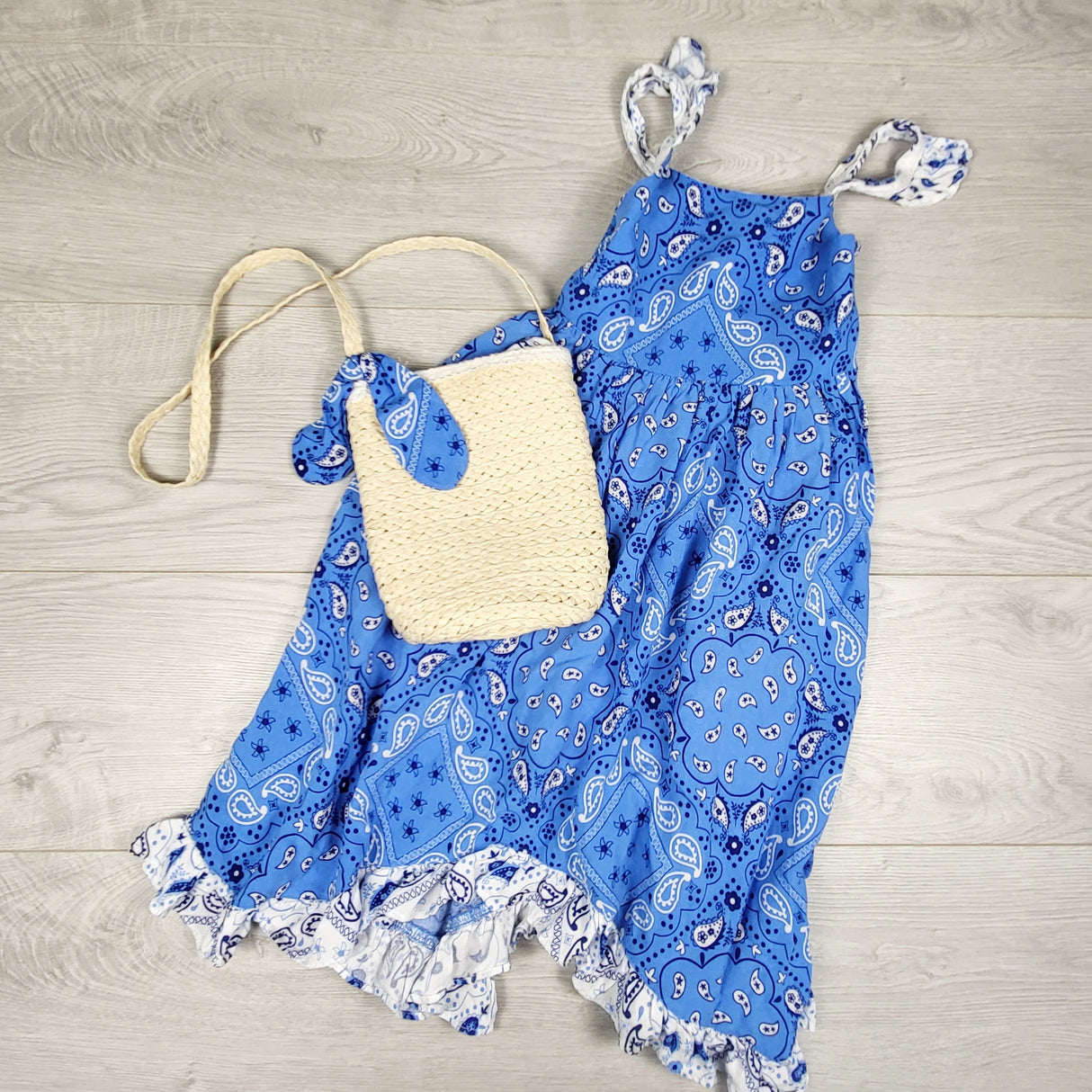 Haute Hippie blue paisley print dress with matching purse. Size 4T