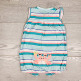 Carters teal striped romper with crab bum. Size 9 months
