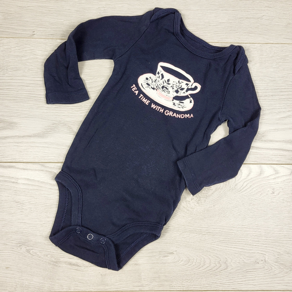 Joe navy "Tea Time With Grandma" bodysuit. Size 6-12 months