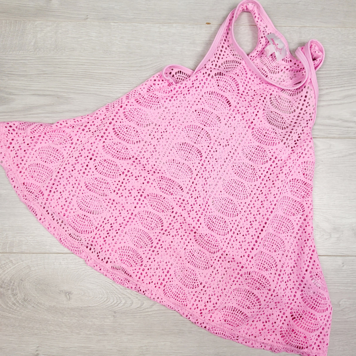 bMagical pink open knit beach cover up. Size 4/5T