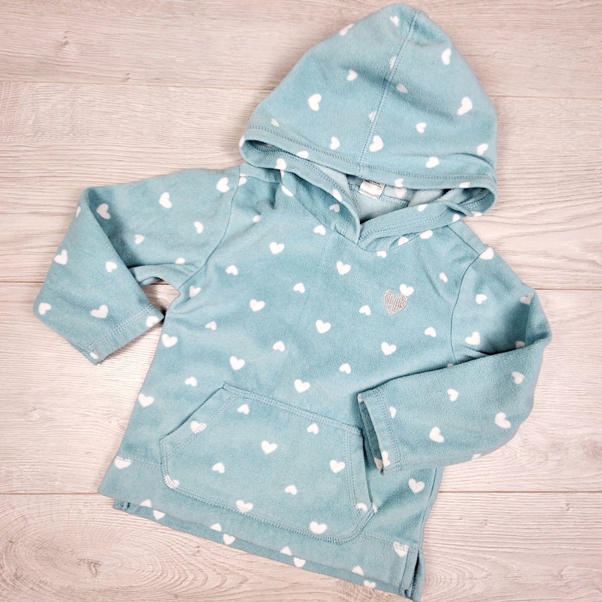 George teal heart print fleece pullover hoodie. Size 2T
