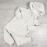 Baby B'gosh knit rib hooded sweater romper with gold sparkle threading. Size 18 months