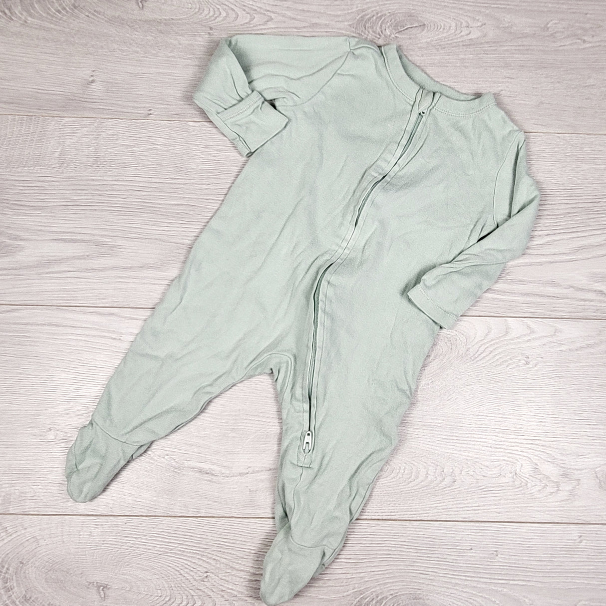 Old Navy sage green zippered cotton sleeper. Size 3-6 months