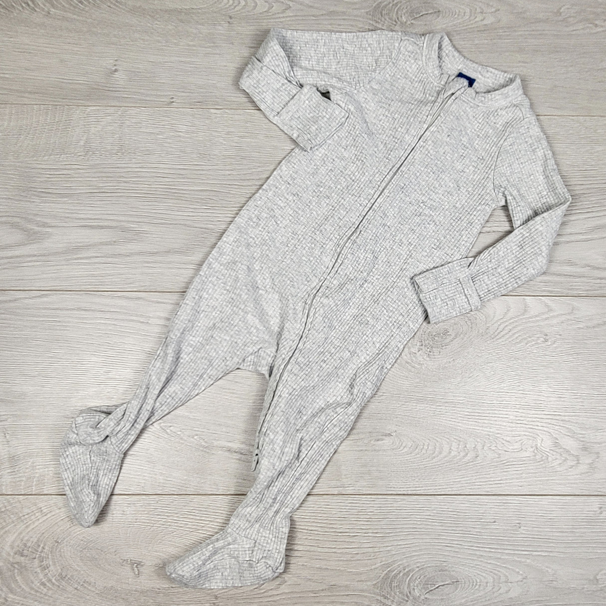 Old Navy grey ribbed zippered cotton sleeper. Size 6-9 months