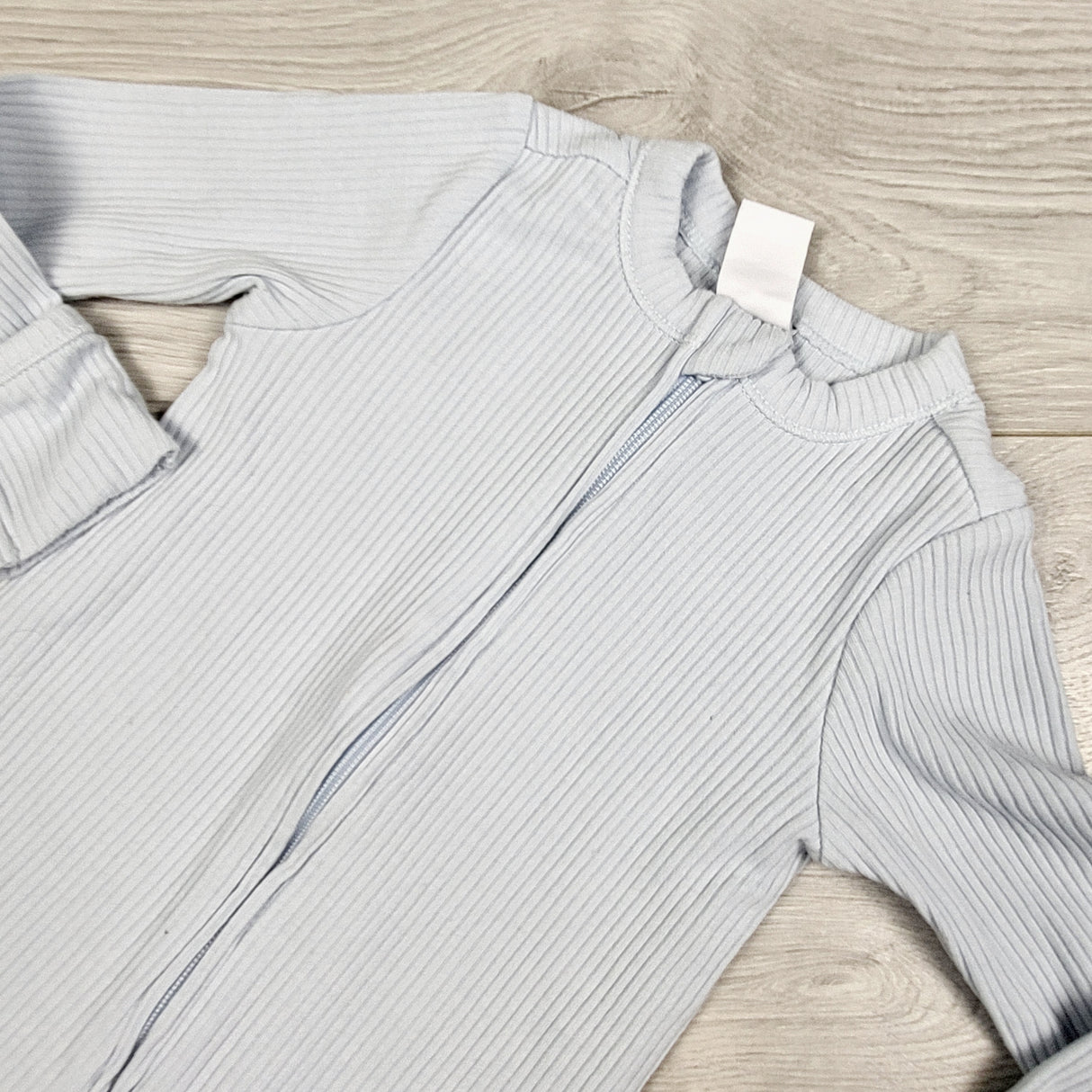Old Navy light blue ribbed zippered sleeper. Size 6-9 months
