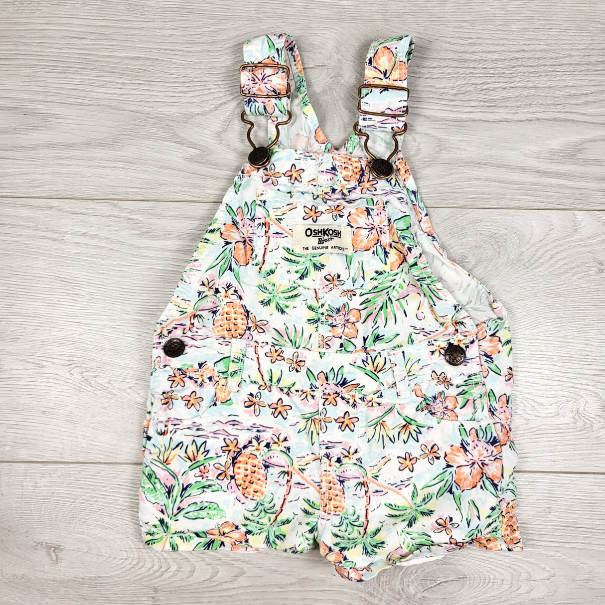 Carters tropical print denim shoralls. Size 6 months