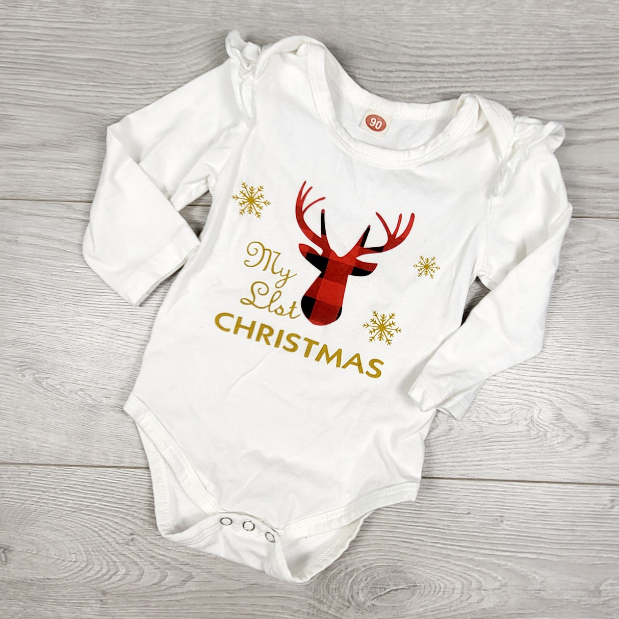 White "My First Christmas" bodysuit. Size 9-12 months