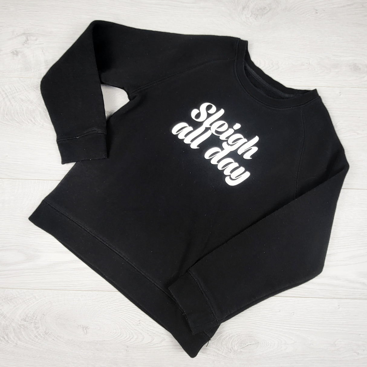 Brunette the Label Little Babes black fleecy lined "Sleigh All Day" sweatshirt. Size 6-8 Years