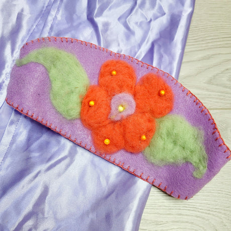 PS01 - Handmade cape with felted wool flower crown, one sized fits all, a little damage at elastic where cap snaps together