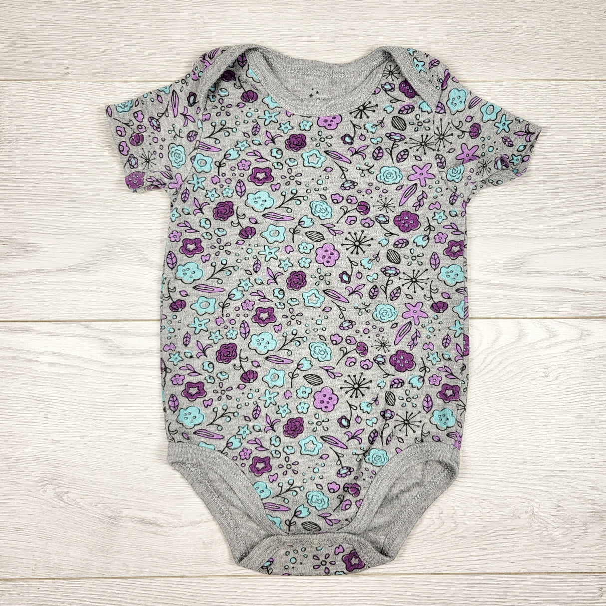 Baby Ooga grey floral print bodysuit. Size 12 months