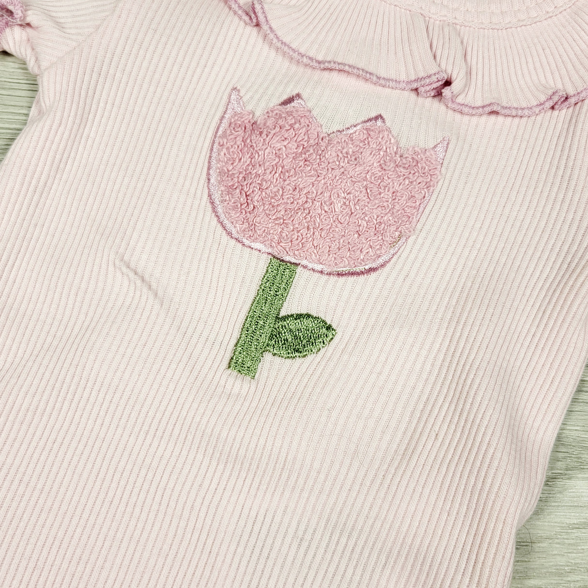 NEW - Mini Hop pink ribbed bodysuit with chenille tulip. Size 6 months
