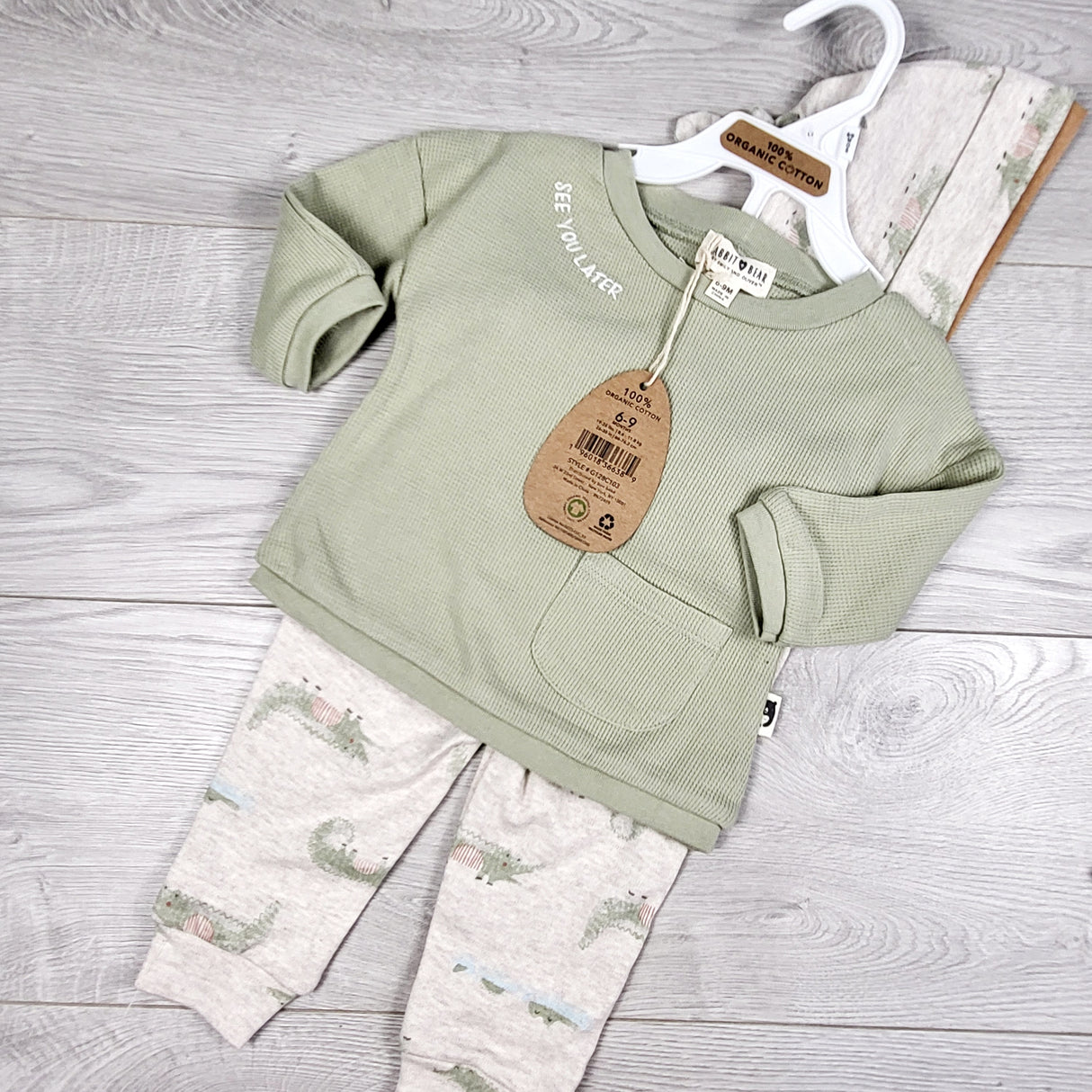 NEW - Rabbit + Bear 3pc organic cotton set. Size 6-9 months