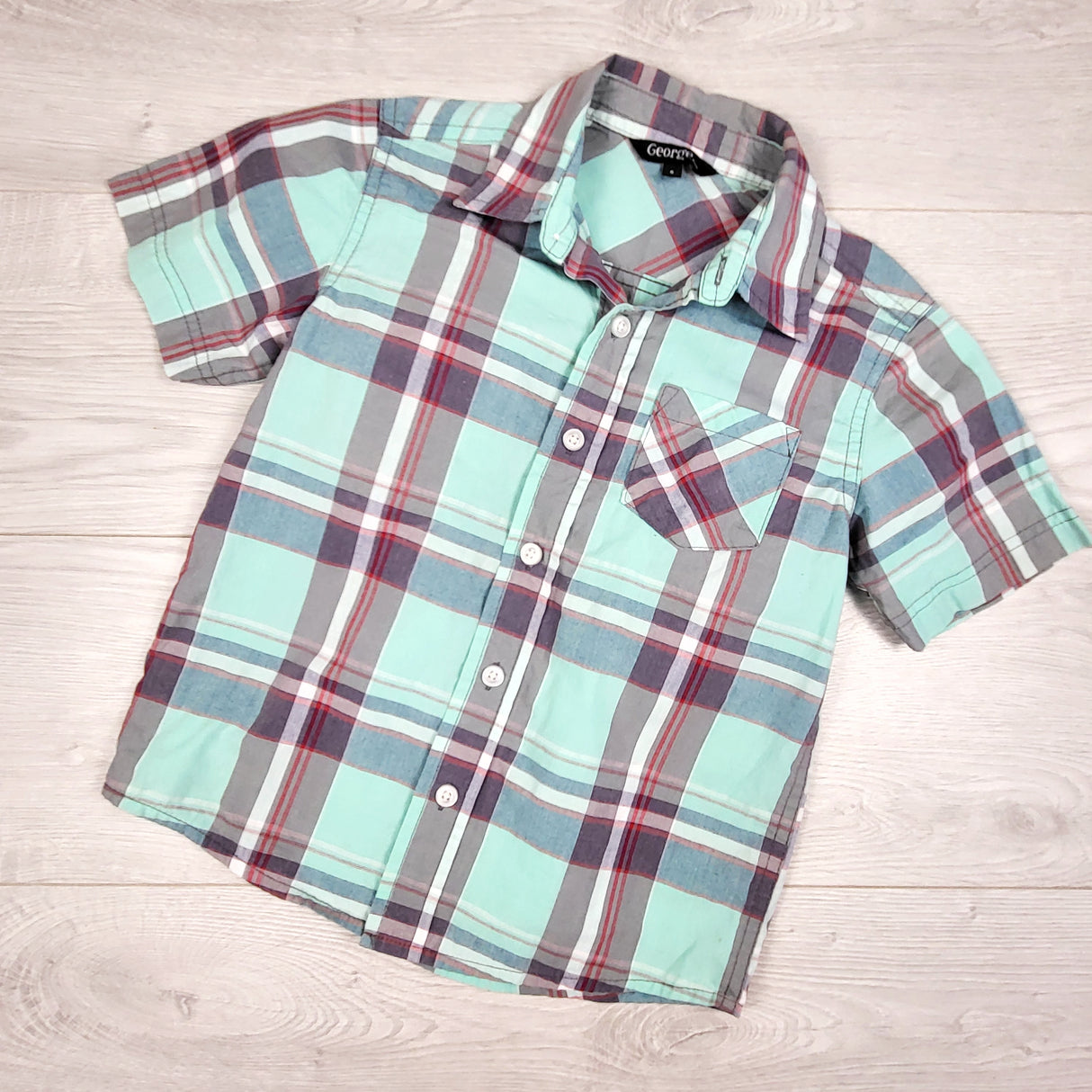 George mint plaid button down shirt. Size 5T