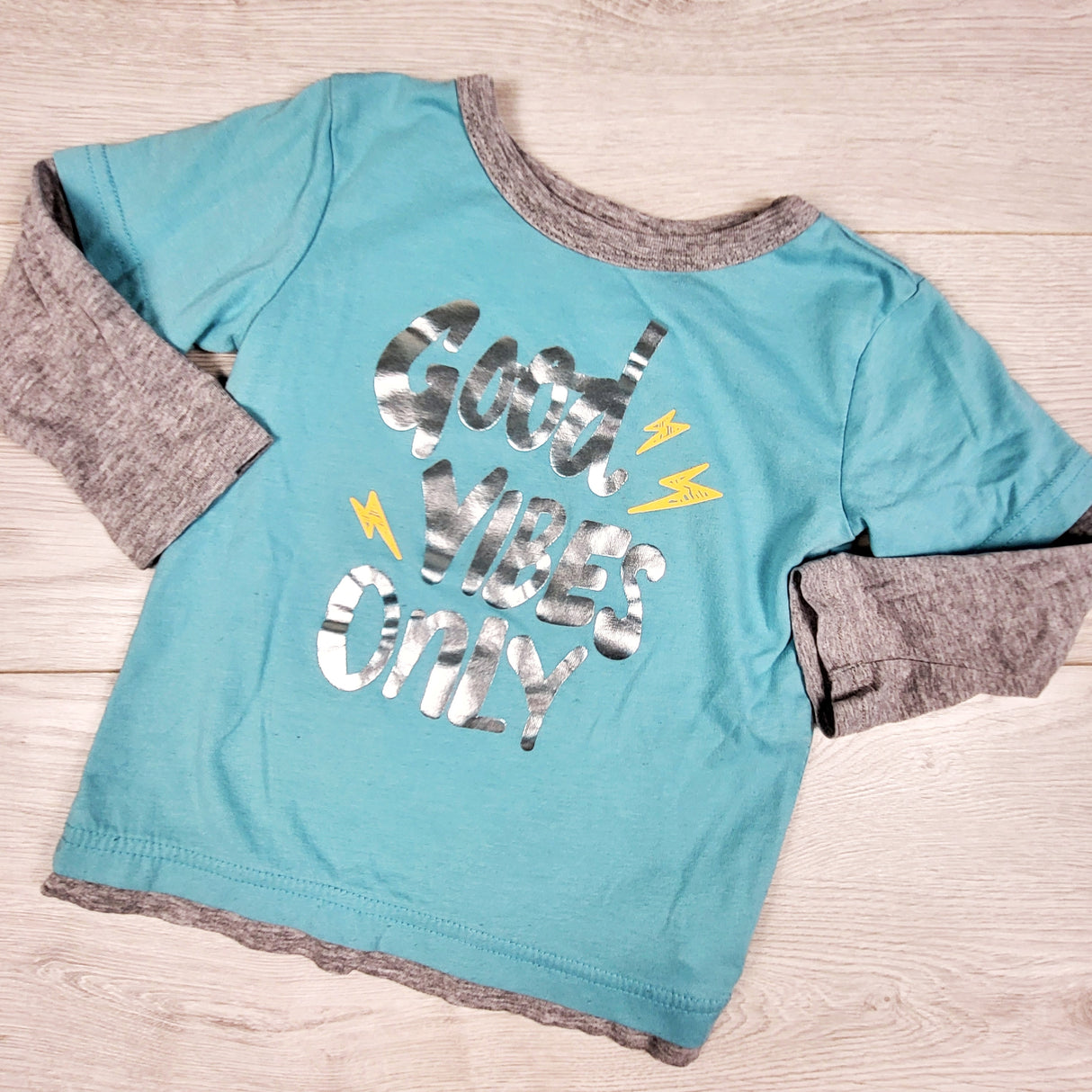 George teal "Good Vibes Only" fooler shirt. Size 3T