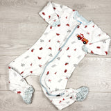 Tuffy white zippered sleeper with fire truck. Size 18 months