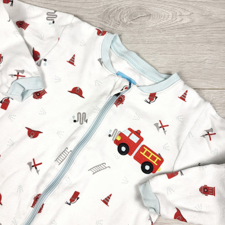 Tuffy white zippered sleeper with fire truck. Size 18 months