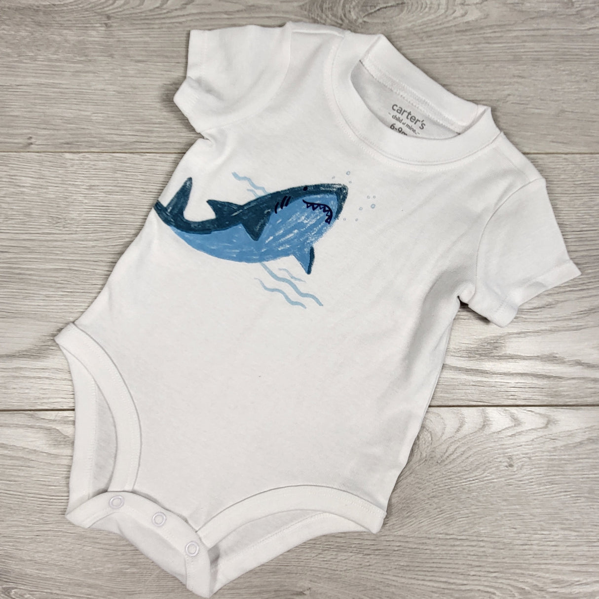 Child of Mine white bodyuit with shark. Size 6-9 months