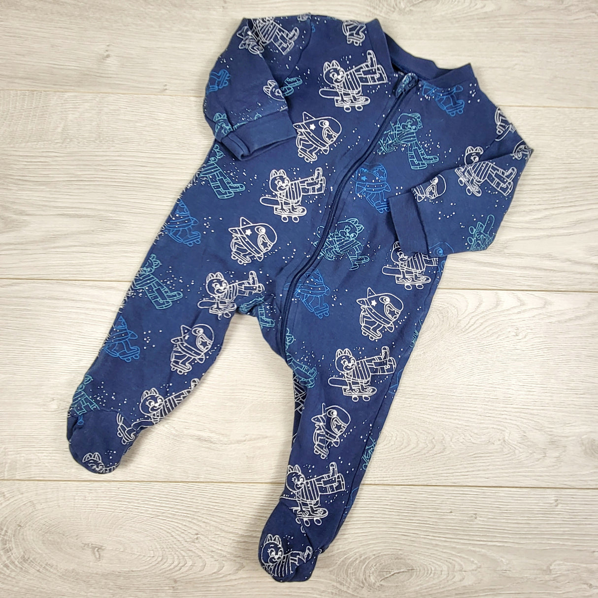 Blue zippered cotton astronaut sleeper. Size 9 months