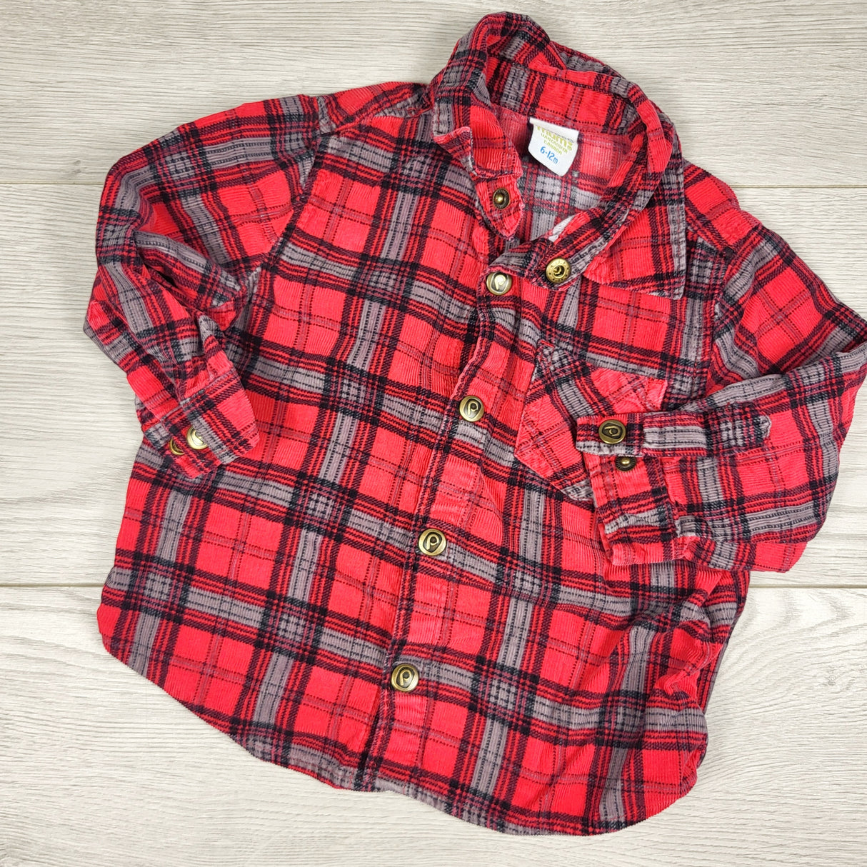 Please Mum plaid corduroy snap button shirt. Size 6-12 months