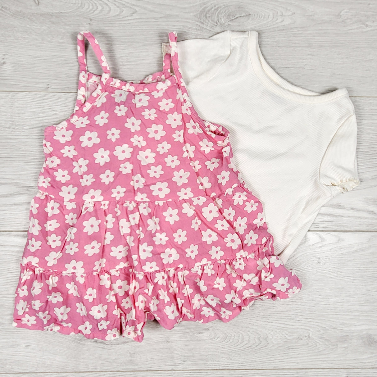 Old Navy pink floral dress + matching top. Size 12-18 months