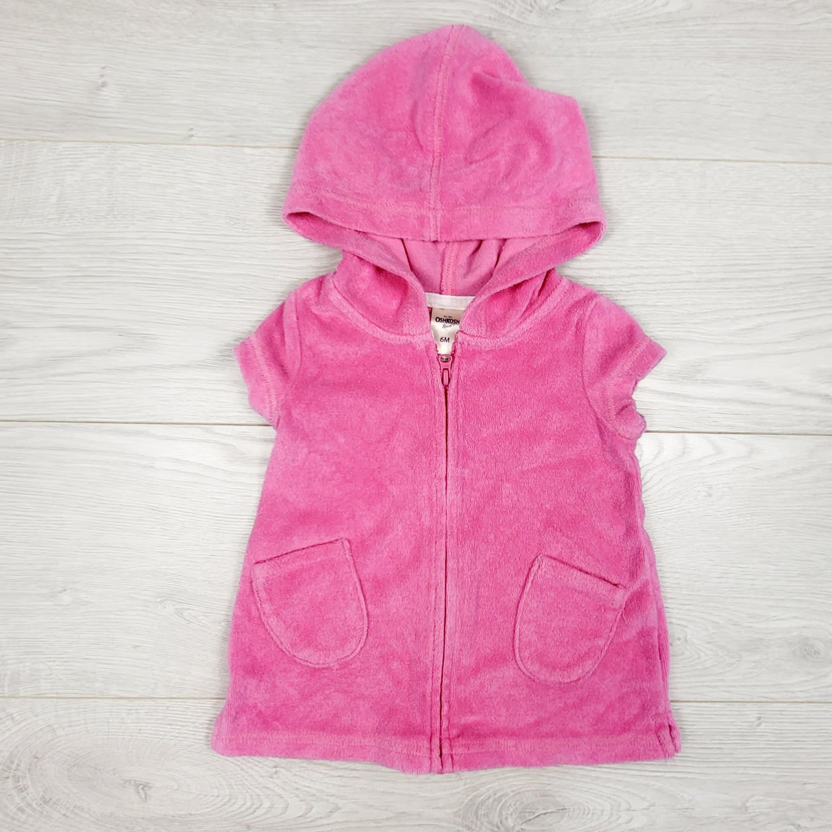 Oshkosh pink terrycloth hooded dress. Size 6 months