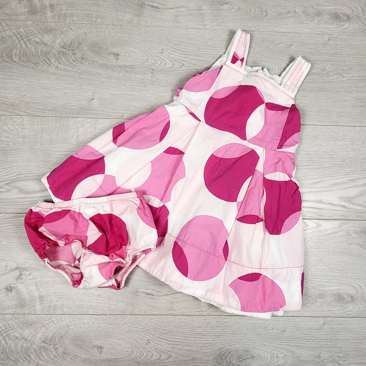 Children's Place white and pink dot print special occasion dress with diaper cover. Size 24 months