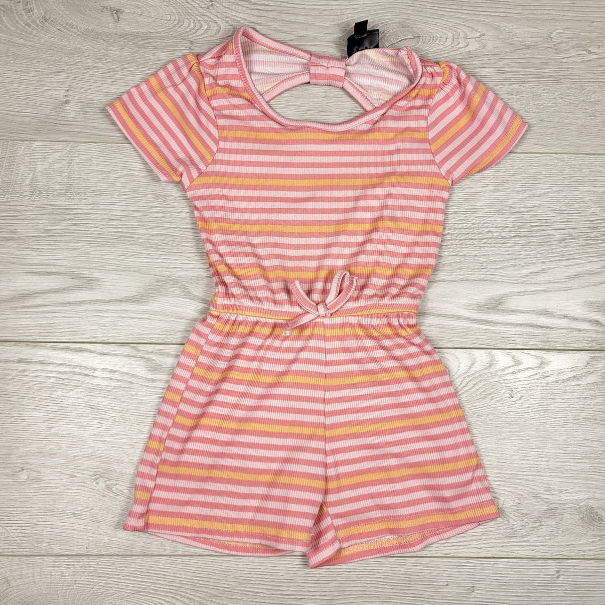 Picapino pink and orange striped ribbed romper. Size 2T