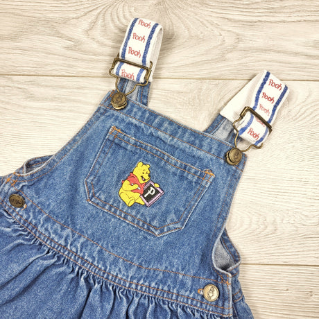 Vintage 1990s Winnie the Pooh denim overall dress. Size 24 months